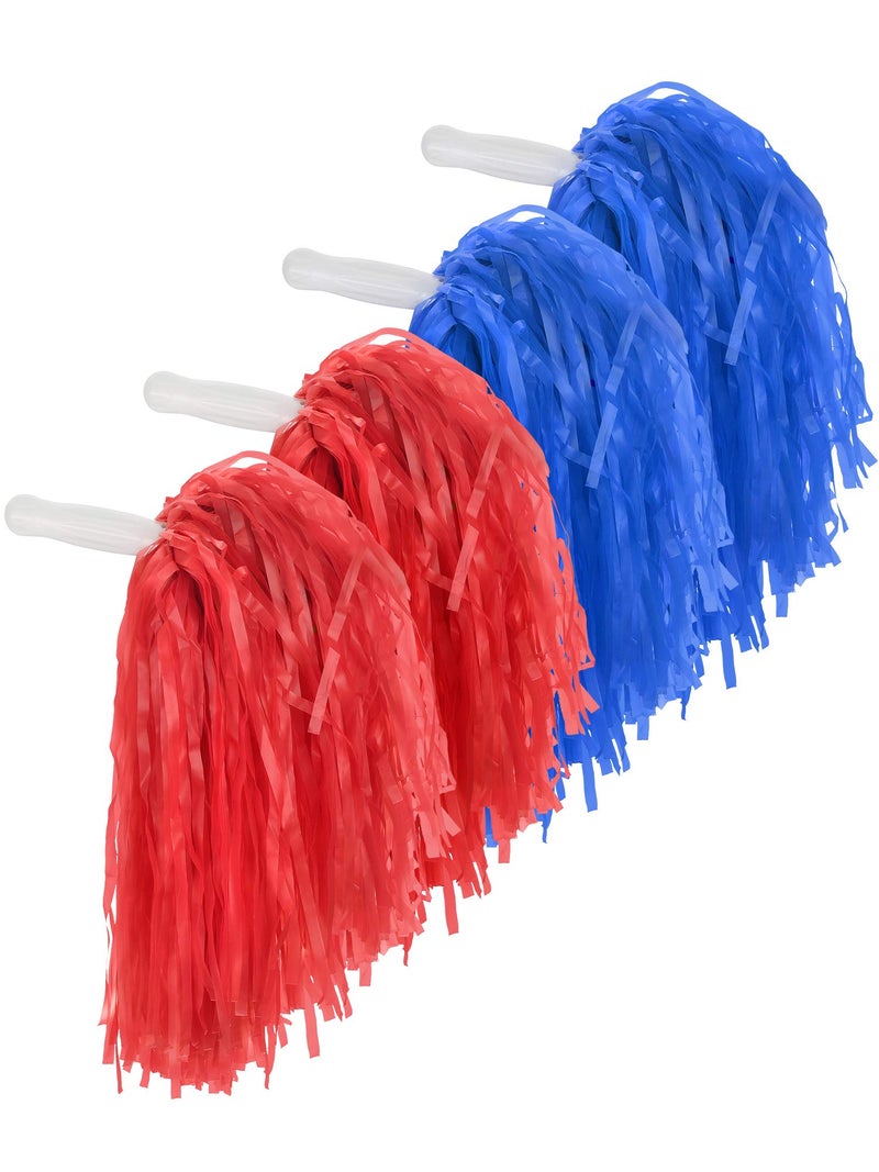 Pangda 12 Pack Cheerleading Pom Poms Sports Dance Cheer Plastic Pom Poms for Sports Team Spirit Cheering(Red and Blue) - Image 1